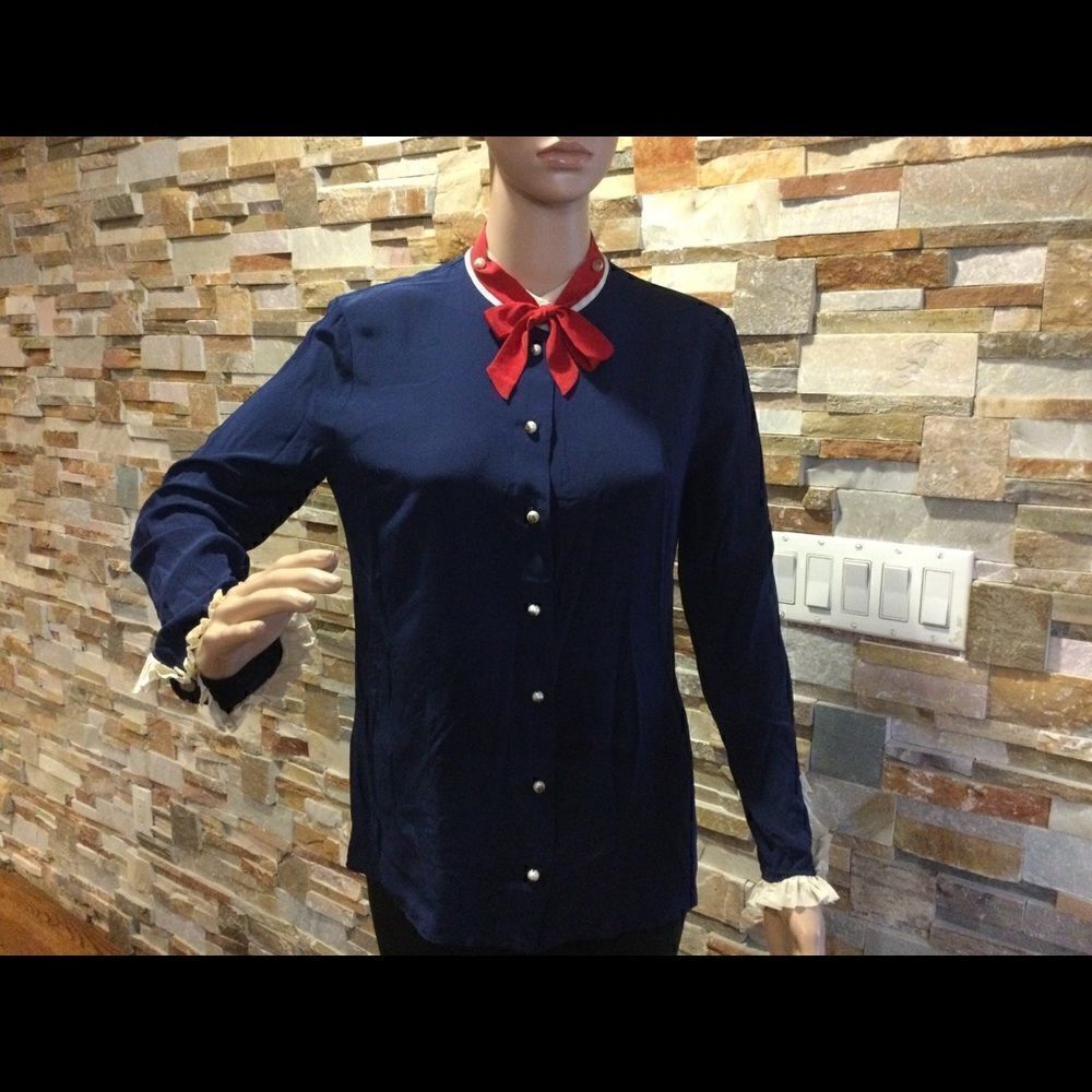 GUCCI Silk Long Sleeve Button-Up Top